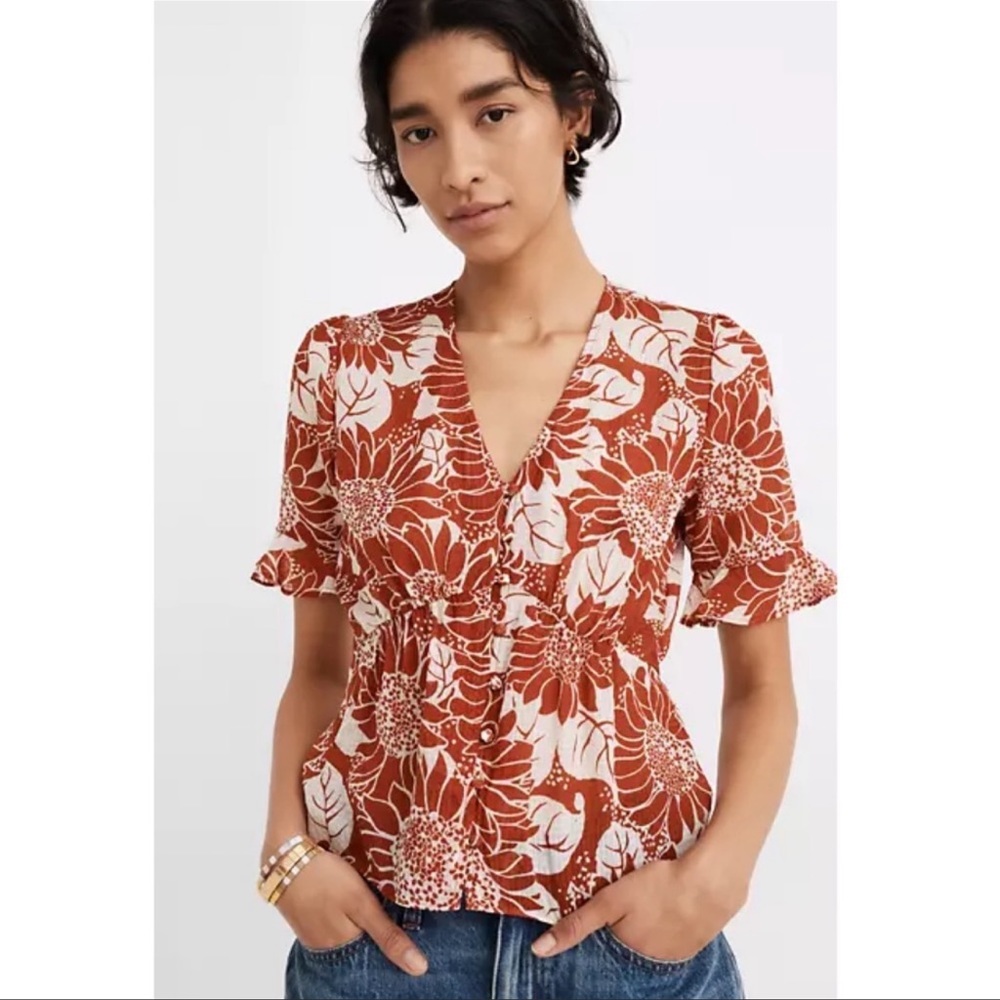 Madewell - Silk Journal Keyhole Sleeve Top Sunflower Season